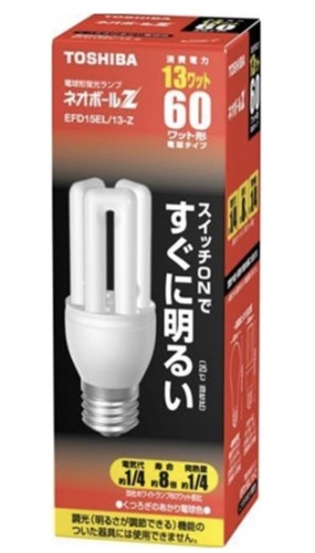 東芝 ネオどんぶり鉢Z 白熱電球形螢光照明ランプ 白熱電球60ワット手合い 白熱電球色 EFD15EL/13-Z