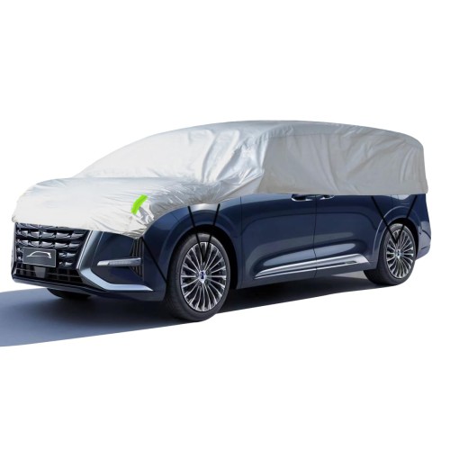 LINFEN 車カバー ハーフ ボディカバー カーカバー 落ち葉 鳥フン対策 裏側起毛素材で、スパンレース綿 防水防塵日焼け防止 四季対応 (ミニバン車用-AEF(570cm))