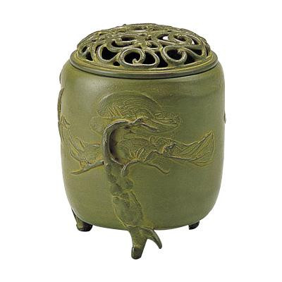 高岡銅器　香炉　名取川雅司作　三友文　中　青銅色 127-06
