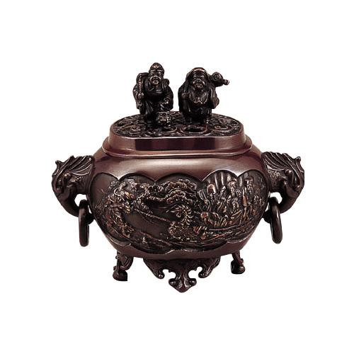 高岡銅器　香炉　小判型七福神小恵比須大黒蓋香炉 130-03 の商品写真