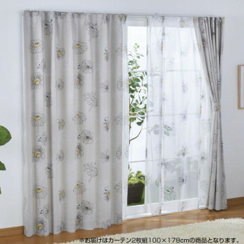SNOOPY スヌーピー カーテン2枚セット フラワー 100×178cm アイボリー KO-1
