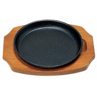鉄皿　ステーキ皿　丸型　鉄皿　22cm(木台付)　YA3-76-9＆10
