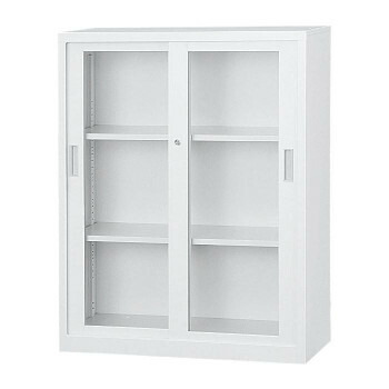 豊國工業 34型ガラス引戸 A4下置き書庫 A4-34G CN-85色(ホワイトグレー)