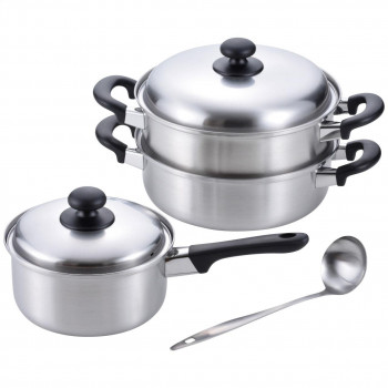 燕三 二段蒸し器24cm＆片手鍋18cm(お玉付) EM-021 8488-328