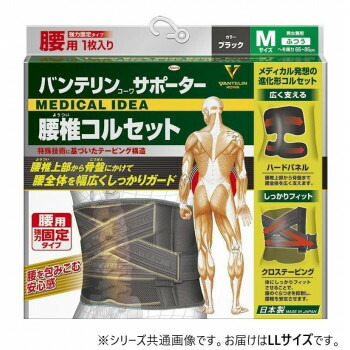 興和(コーワ) バンテリンコーワ 腰椎コルセット 男女兼用 ブラック　ゆったり大きめLLサイズ 16個セット