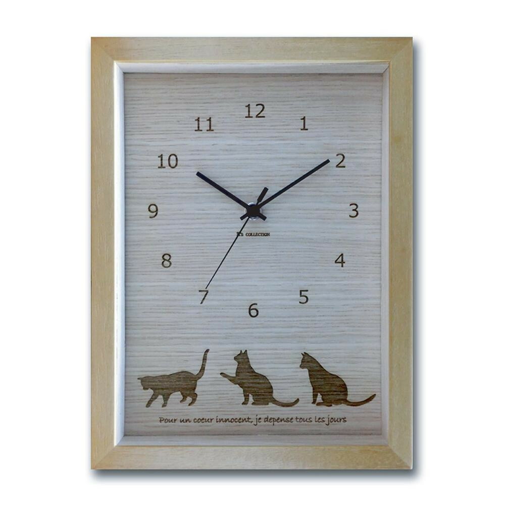 K-Art.Japan 壁掛け時計 DECLOCK interior Clock Cat ナチュラル DC-1501