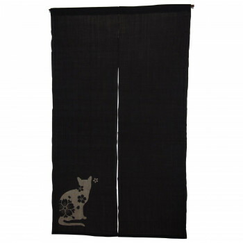 麻のれん 猫のれん(き散らし広告)  黒 約巾88×丈150糎