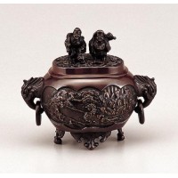 竹中銅器 香炉 小判型七福神 小 恵比須大黒蓋 121-03