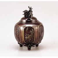 竹中銅器 香炉 能作吉秀作 花鳥六面間取香炉 121-07