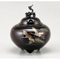 竹中銅器 香炉 平丸百獣の王蓋 双鶴 126-02