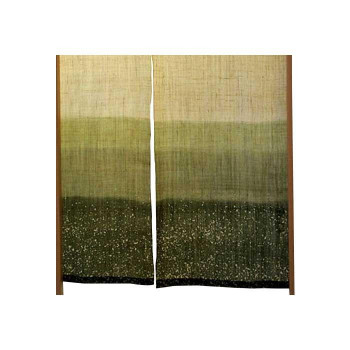 麻のれん ろうふぶき3色ぼかし 丈210糎  緑 約巾88×丈210糎