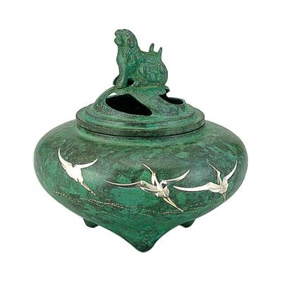 高岡銅器 銅製香炉 平型香炉 波鶴 133-06|ライフ&ビューティ