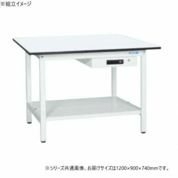 サカエ 軽量作業台KAタイプ 抗菌加工 キャビネット1段付 中板付 1200×900×740mm KA-129ATMW