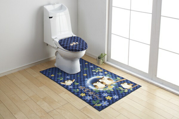 トイレマット ふたカバー40cm 45cm 三愛繊維インテリア 寝具 収納 ふくろう 80cm 130cm ネイビー 80cm 130cm マット 三愛繊維 ライフ ビューティ