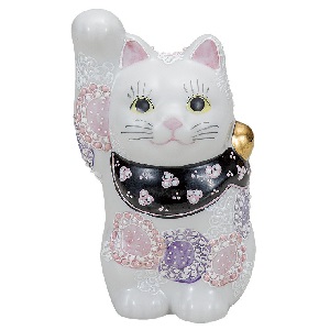 K5-1562　九谷焼　4号招き猫 花むらさき｜ライフ＆ビューティ