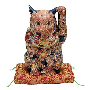 仲田錦玉作　九谷焼　招き猫 楽天市場】仲田錦玉 九谷焼3号逆さ招き猫 白金盛（プラチナ盛）葡萄 青