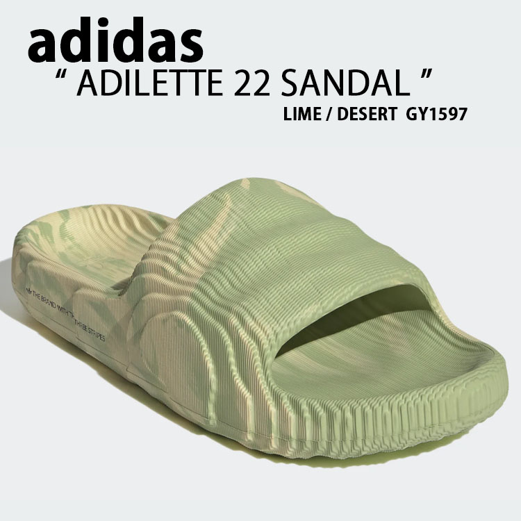 adidas アディダス サンダル スリッパ ADILETTE 22 GREEN GY1597 アディレッタ ライム デザートサンド ロゴ スライドサンダル シャワーサンダル シューズ メンズ レディース 【中古】未使用品