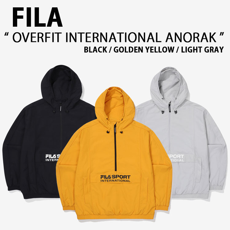 FILA フィラ パーカー OVERFIT INTERNATIONAL ANORAK FS2JKF1132X オーバーフィット インターナショナル アノラック カジュアル ジャケット ブラック イエロー グレー ロゴ ストリート メンズ レディース 男性用 女性用 【中古】未使用品