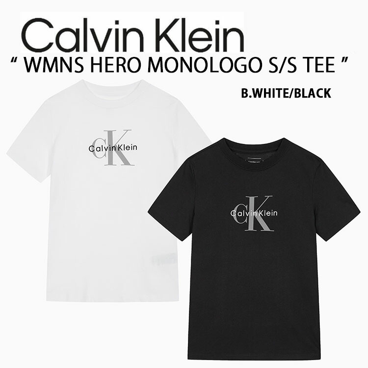 Calvin Klein カルバンクライン レディース Tシャツ WMNS MONOGRAM LOGO S/S T-SHIRT BLACK WHITE CK モノグラム クルーネック 半袖Tシャツ ブラックホワイト レディース 47B865G UB1/YAA