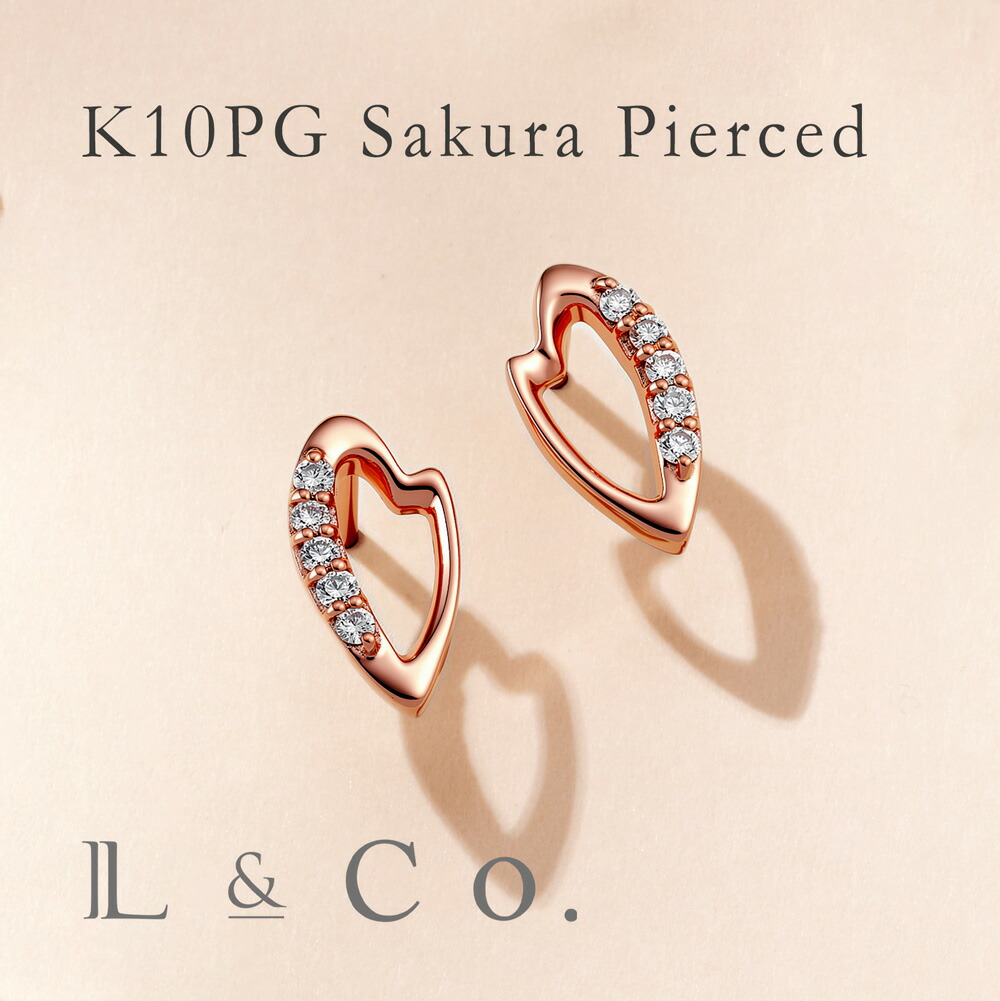 K10PG サクラ ピアス 桜 さくら ダイヤモンド0.02ct かわいい 女性 春 レディース フラワーモチーフ プレゼント ギフト|L&Co.店