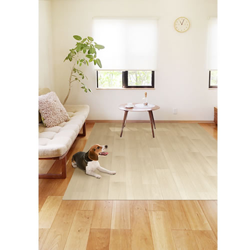 【ペット用品】Li4977932279773 明和グラビア ペットラグ PRUG-01 WH 防止シート付き 怪我防止 木目調 180&times;270cm ホワイト 【滑らない 消臭 洗える ラグマット リビング】｜LifeStage Nana！店