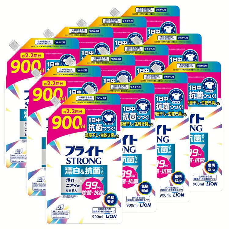 漂白剤 酸素系漂白剤 詰め替え用 【12個セット】 ブライトSTRONG 漂白&抗菌ジェル つめかえ用 900ml ライオンブライト 衣類用 酸素系漂白剤 ジェルタイプ 除菌 消臭 抗菌 laundry detergent 液体濃縮タイプ 詰め替え用 LION