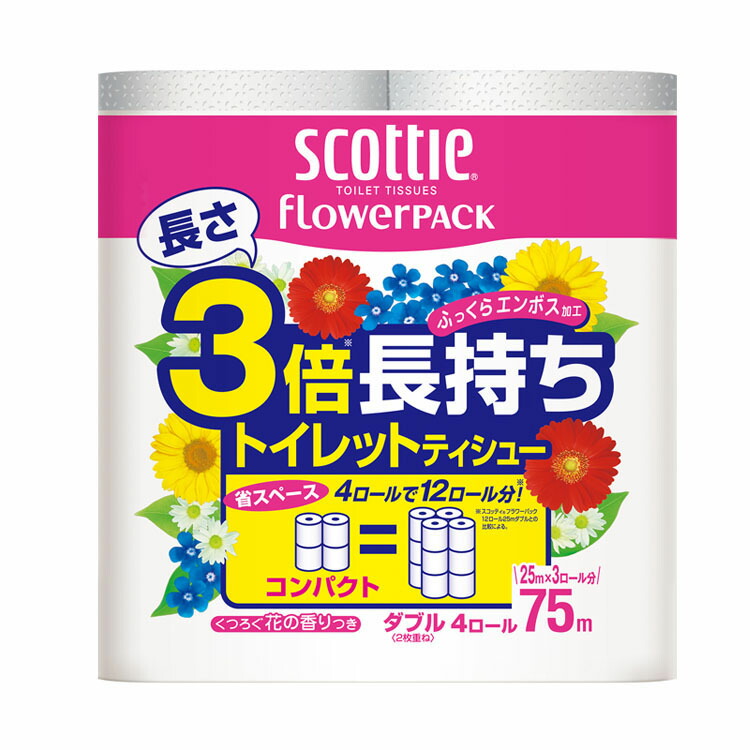 楽天市場 スコッティ フラワーパック 3倍長持ち トイレット4ロール 75mダブル 日本製紙クレシア トイレ トイレットペーパー ダブル 4ロール 紙 トイレ用品 3倍巻 クレシア Scottie 日本製紙クレシア D New ランドリープラス