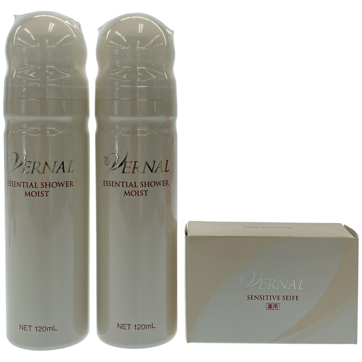 【中古】【未当て嵌める】Z000 ヴァーナル エッセンシャルシャワーモイスト 121g (120mL) 2本 \u0026 センシティブザイフ A 110g 計3個仕掛ける 挙げ句の果て1点！