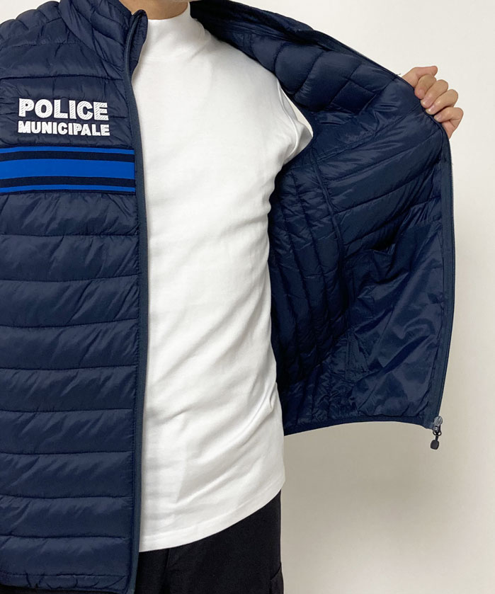 フランス、MUNICIPALE,ブルーストライプ、ダウンベスト(新品)F50BN