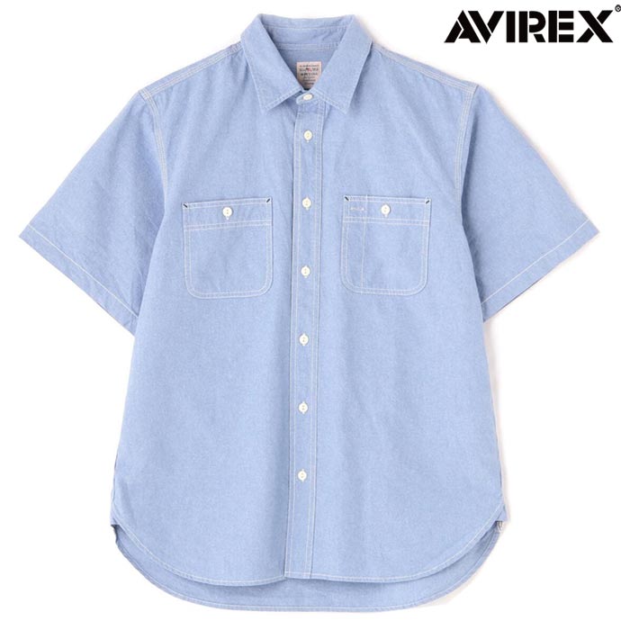 アビレックス AVIREX 半袖シャンブレーシャツ BASIC CHAMBRAY S/S SHIRT 7833923003 ブルー 送料無料