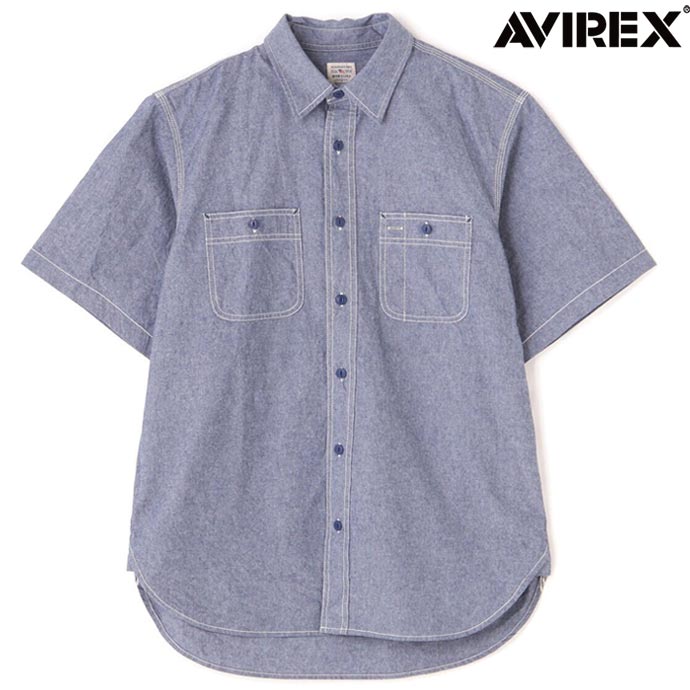 アビレックス AVIREX 半袖シャンブレーシャツ BASIC CHAMBRAY S/S SHIRT 7833923003 ネイビー 送料無料