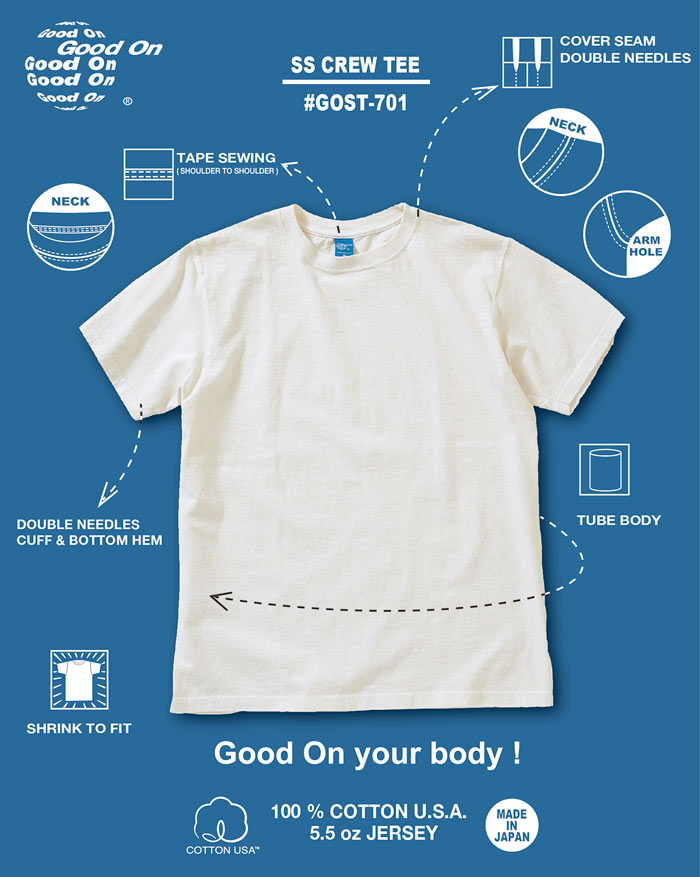 GoodOnグッドオンショートスリーブクルーTシャツ5.5oz半袖TシャツGOST701WHITEホワイト送料無料