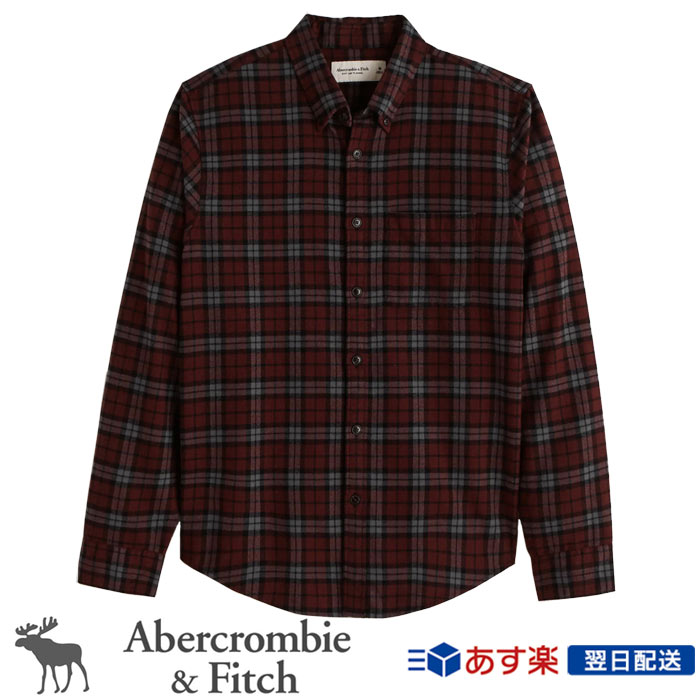 大流行中 アバクロンビー フィッチ正規品 アバクロ Abercrombie Fitch 2021 メンズ ネルシャツ ボタンダウンシャツ Flannel Button Up Shirt バーガンディープラッド 肌触りがいい Skylines Ae