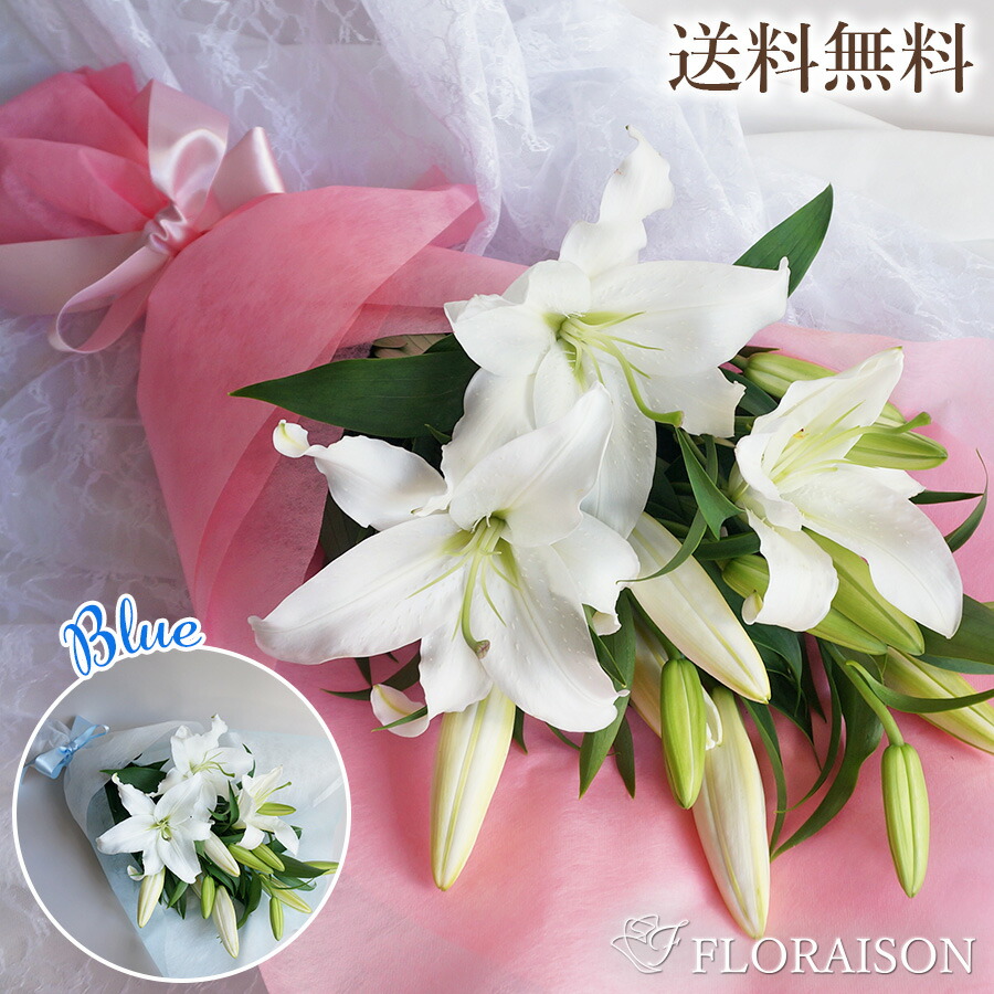 上品 白 百合 花束 3本 誕生日 結婚記念日 送別会 結婚 ウエディング 送別 祝い お供え お悔み プレゼント 結婚祝い お礼 大輪 シロ ユリ 花束 送別会 退職 祝い 女性 母 妻 豪華 長持ち 生花 花