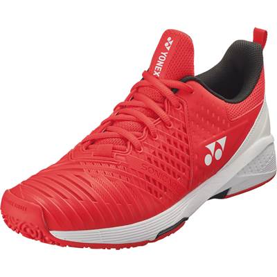 【貨物輸送無料】【廃番】YONEX(ヨネックス) 力強さ座布団 ソニケージ 3  レディース  庭球シューズ オムニ 粘土厚地の外套赤いこと×白いこと SHTS3LGC-713【24☆】