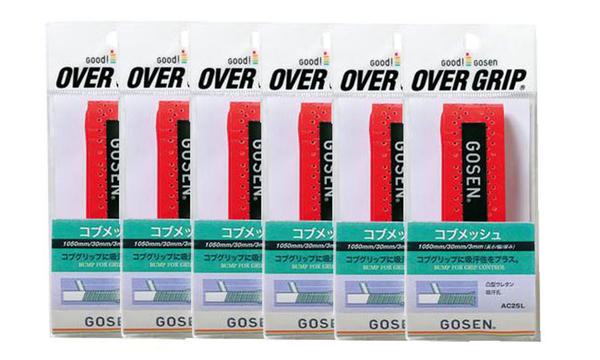 【送料無料】【まとめ買いがお得！】【同色レッド6本セット】 GOSEN(ゴーセン) コブメッシュGロング テニス オーバークリップ レッド AC25LRED-6SET 【定番】