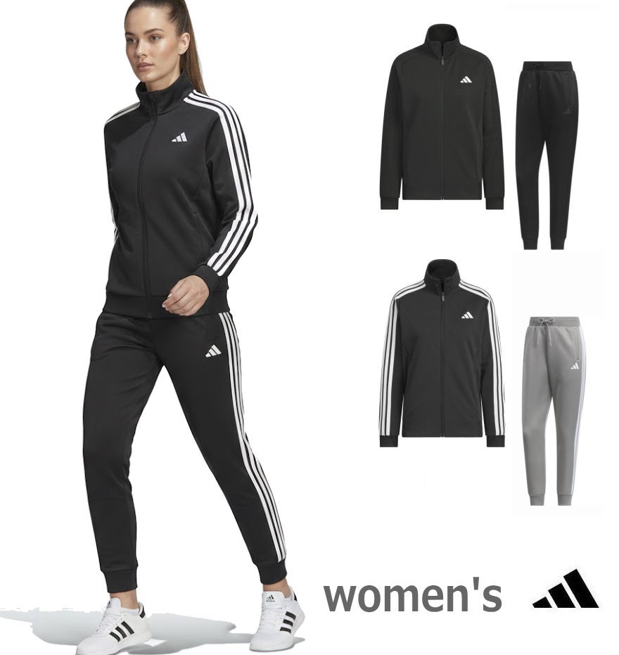 【送料無料】adidas(アディダス) ウィメンズ レディース スリーストライプス ルーズフィット ダブルニット ジャケット＋61 WACTVジョッガーパンツ　上下セット　 JVP35-TY008【26☆】