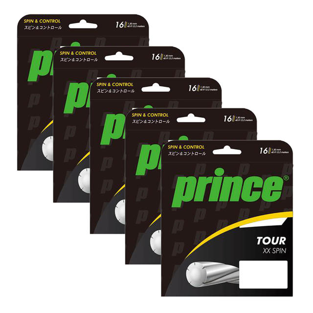 【貨物輸送無料】【8000円首尾一貫した】【5張書き割り】prince(皇子)7JJ023 TOUR XX SPIN 16硬式ガット黒いこと7JJ023-165-5SET【定番】