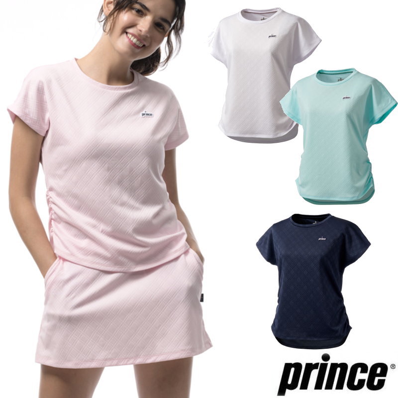 【貨物輸送無料】【8700円首尾一貫した】prince（皇子）遮熱原料品 感覚機能約－3℃ 半袖 ［レディース・ウィメンズ］紅茶ティーシャツ 庭球御召しもの 力くらべティーシャツ 吸汗速乾、UPF30、遮熱 （ ソルケアバイアスチェックジャガード 原料品 ） WS6055【26☆】