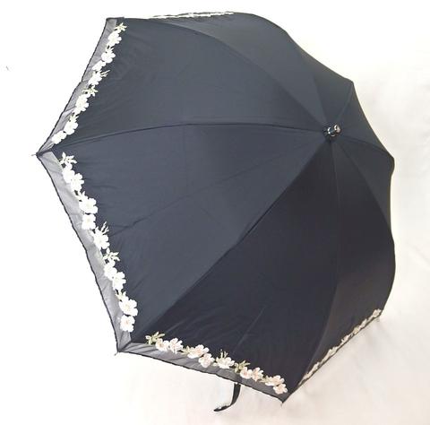 【送料無料】レディース・ウィメンズ 晴雨兼用 ポンジー1級遮光 オーガン切り継ぎ多頭 50cm 折りたたみ傘 黒(刺繍配色) 5553093-BKWH【18☆】【婦人傘】【晴雨兼用傘】｜La foresta d&rsquo;Italia