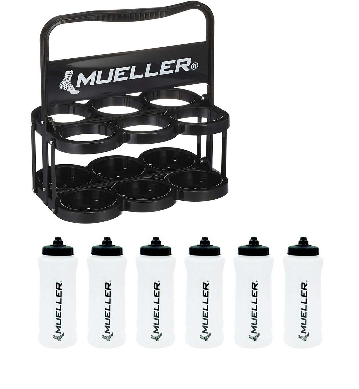 送料無料】Mueller(ミューラー) ウォーターボトルキャリー ブラックと ウォーターボトルシュアショット ブラック 6本セット 19111-919369MB-SET 【定番】