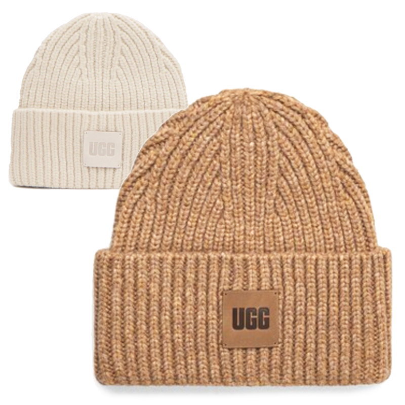 【貨物輸送無料】【9000円首尾一貫した】【廃番】UGG（アグ）ニットビーニー CHUNKY RIB BEANIE LOGO/チャンキーリブビーニーロゴ 肋材 編み物帽 ユニ一発やる ビーニー 編み物旗がしら 編み物帽 駱駝 皮膚軟化剤 定まり品 【25★】