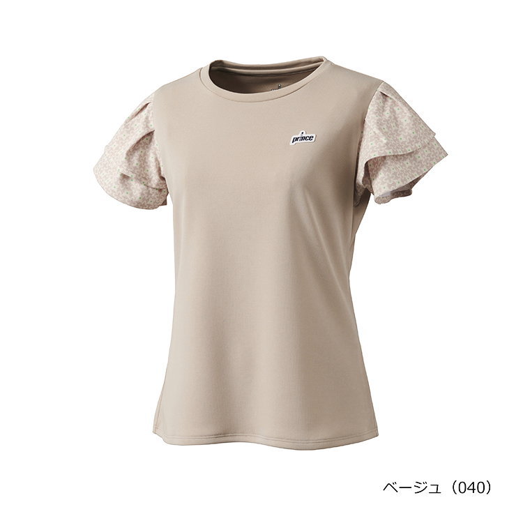 【送料無料】【5000円均一】【ジュニアサイズ】【廃番メル】】prince（プリンス）ジュニア キッズ ガールズ 半袖 ゲームシャツ ティーシャツ テニスウェアゲームシャツ　ベージュ　WF4099-040【24★】