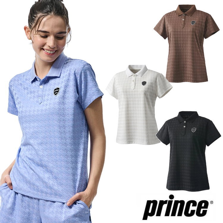 【送料無料】【10000円均一】【廃番メル】prince（プリンス）［レディース・ウィメンズ］ポロシャツ 吸汗速乾、UPF50、ジャガード素材 千鳥格子柄 WF5093 テニス 半袖 ティーシャツ　WF5093【25★】