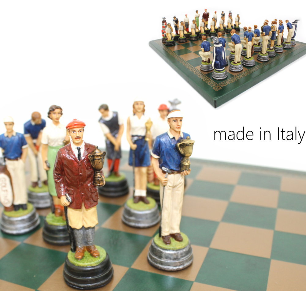 イタリア製 ゴルファー駒 チェスメン&チェスボード【GOLF】グリーン上でゴルフを愉しむ姿を象ったデザインチェス!コンペの景品やゴルフクラブのオブジェにも。チェスゲーム ボードゲーム チェス ゴルフ ゴルファー R70400-201GV|La foresta d’Italia