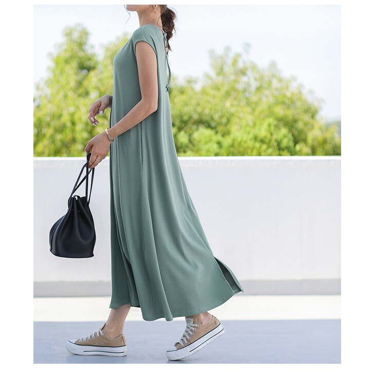 入荷済み バックオープン ワンピース カットソーワンピース 半袖 ロングワンピース レディース