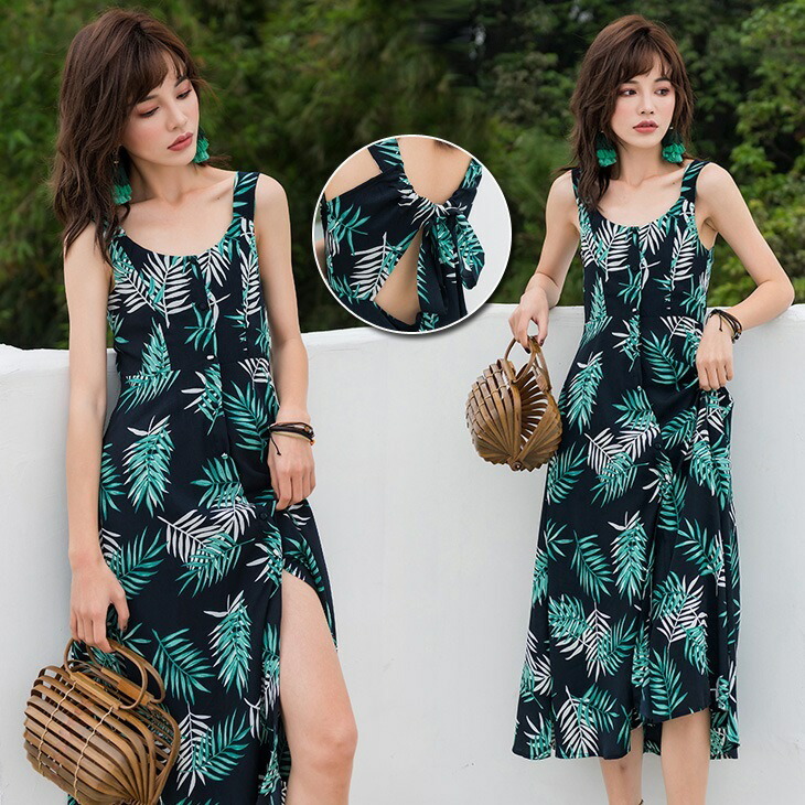 楽天市場 ワンピース レディース マキシ丈 ロング丈 おしゃれ 可愛い リゾートコーデ ヤシの木 海コーデ 海 メール便 21春夏新作 819 D 即納 2 5日 送料無料 メ込 La Gemme ラジエム