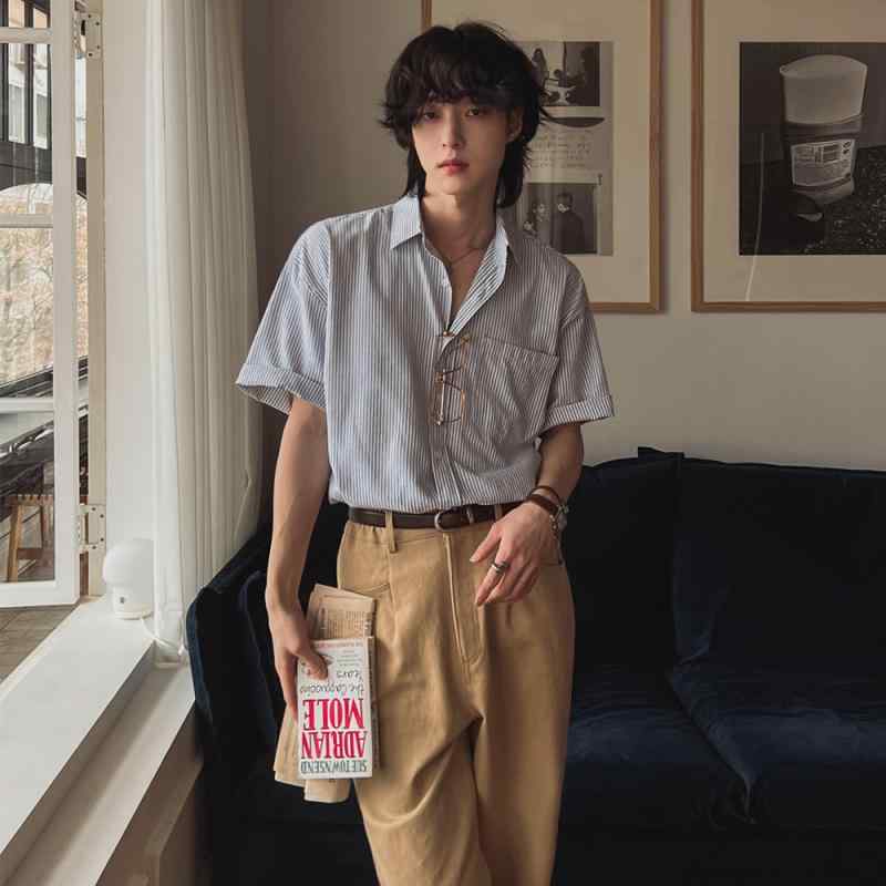 シャツ Yシャツ カジュアルシャツ ストライプシャツ 半袖シャツ メンズ 夏 ゆったり カジュアル 韓国 通勤 シンプル おしゃれ クール レジャー リゾート 休日 デイリー タウンユース