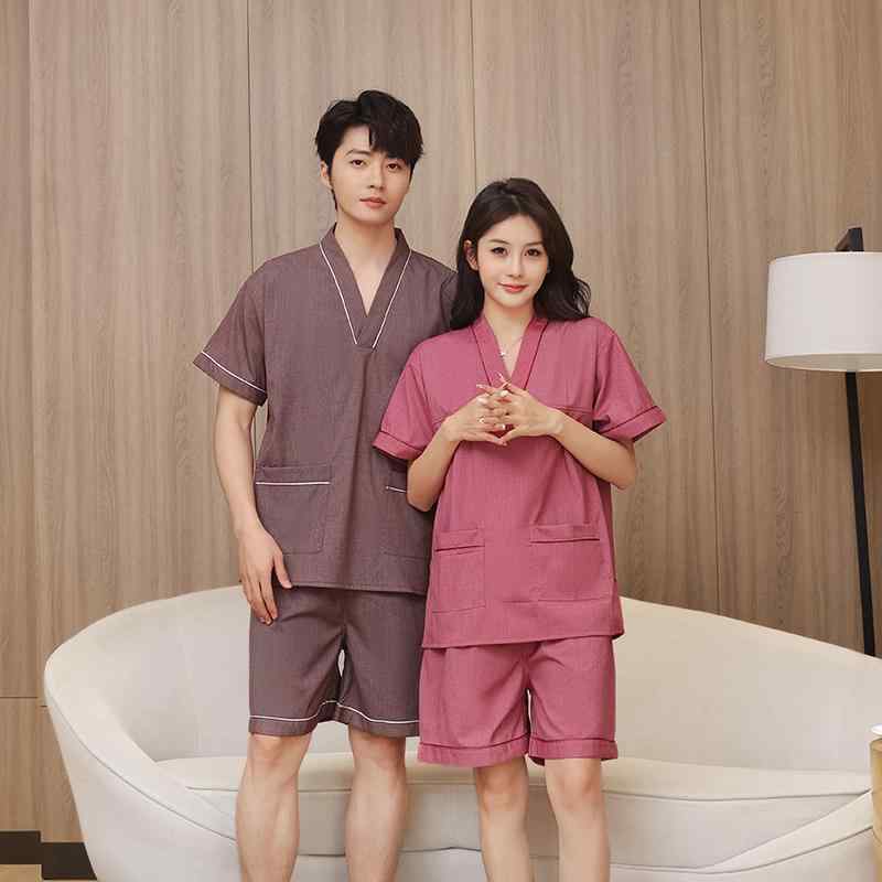 サウナ服 パジャマ ルームウェア カップルウェア ユニセックス お揃い ペアルック 温泉 マッサージ スパ リラックス リラクゼーション 部屋着 通気性