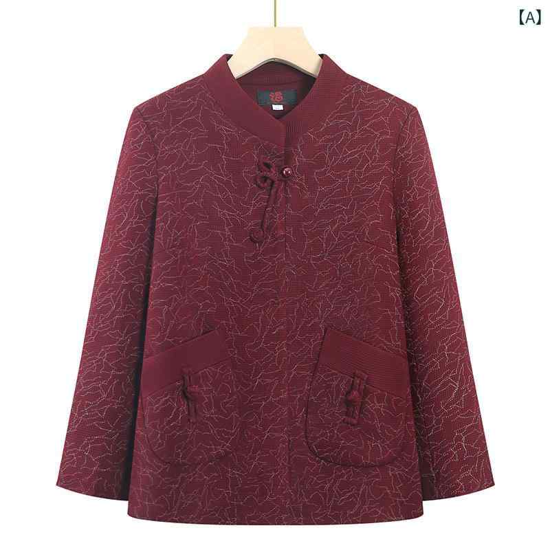 ジャケット レディース 中高年向け 春秋 レトロ チャイナ風 スタンドカラー チャイナボタン 上品 エレガント アウター お出かけ ポリエステル素材 レッド グリーン